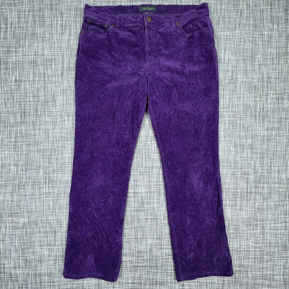 Lauren Ralph Lauren Womens 16 Classic Straight Corduroy Pants Purple Stretch